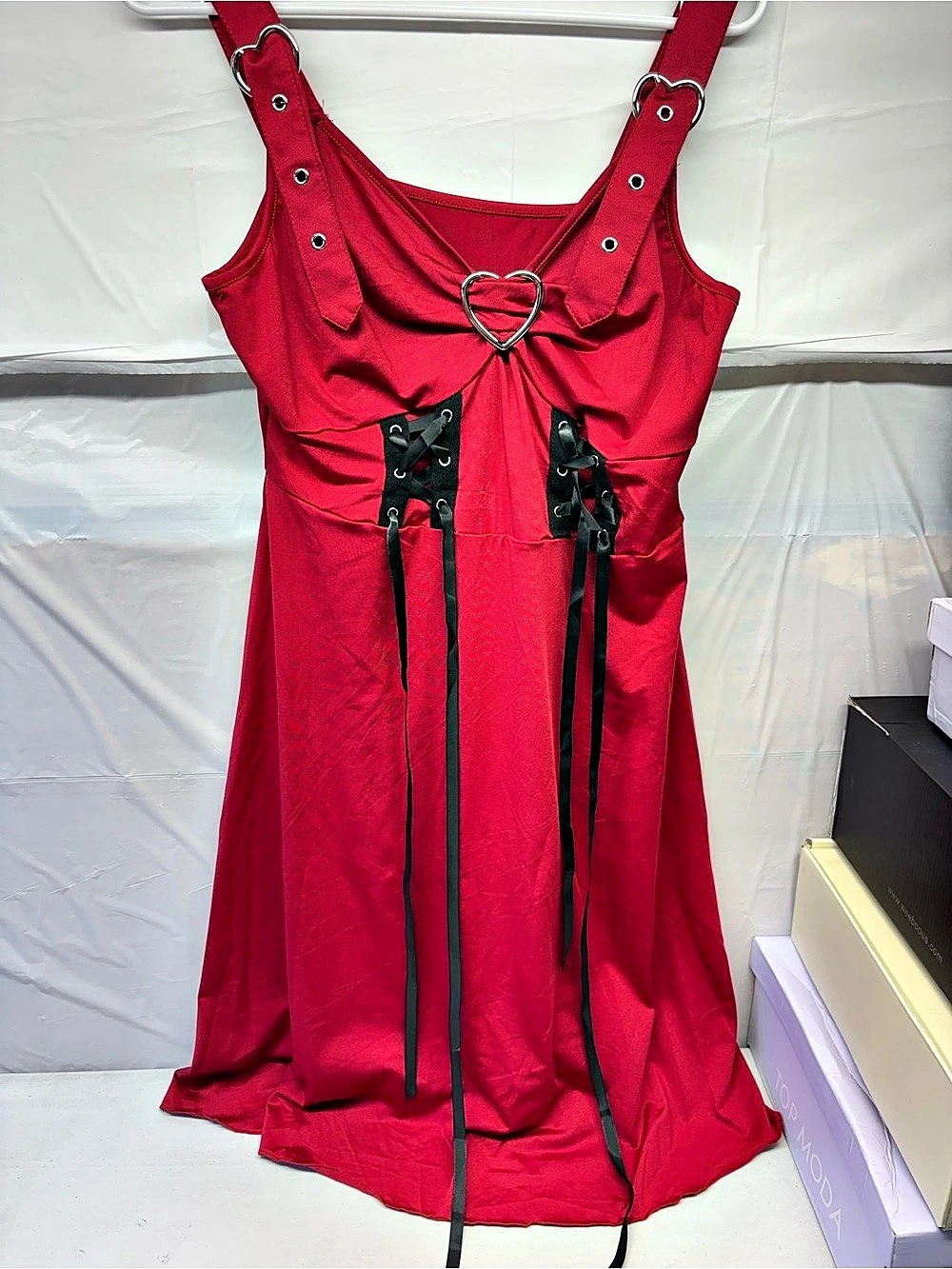 Lace-Up Maxi Dress in Red XL NWT